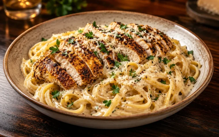Red Lobster Cajun Chicken Linguini Alfredo: cajun chicken linguini alfredo, creamy alfredo sauce with blackened grilled chicken slices, topped with parmesan and parsley