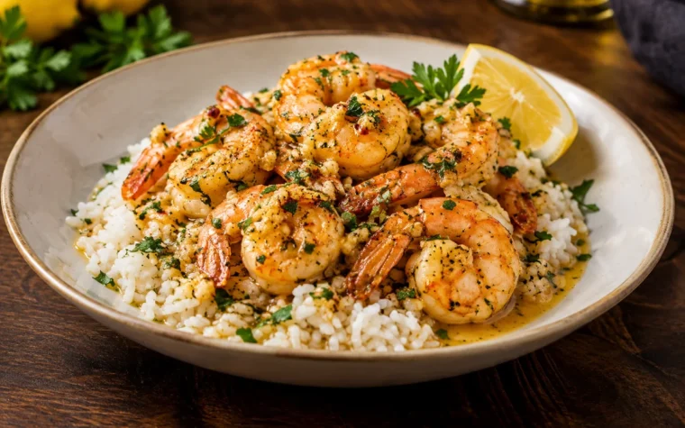 Red Lobster Garlic Butter Shrimp Scampi: garlic butter shrimp scampi with plump shrimp in lemon garlic butter sauce served over rice with parsley