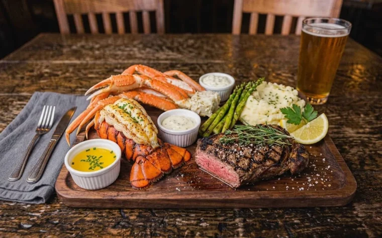 Red Lobster Ultimate Surf & Turf Feast: an ultimate surf and turf feast with a grilled sirloin steak, a lobster tail and snow crab legs with drawn butter